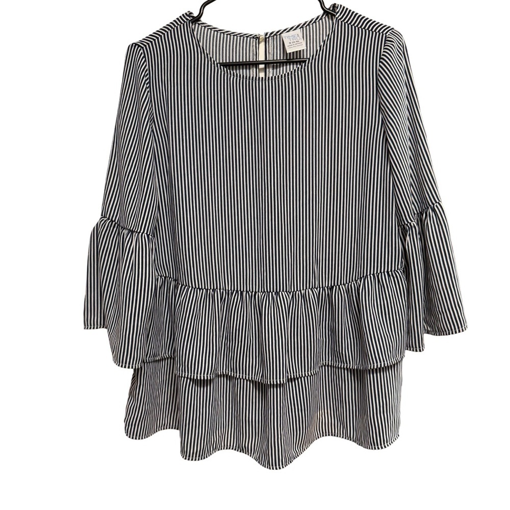 Small Blue and White Striped Ruffle Peplum Top - Picture 1 of 3